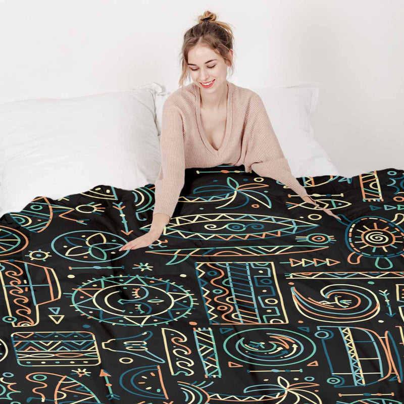 Therapy blanket and bedding set with green Hawaiian pattern.