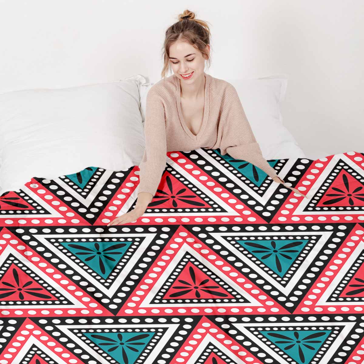 Couverture thérapeutique originale - Housse en coton avec triangles colorés