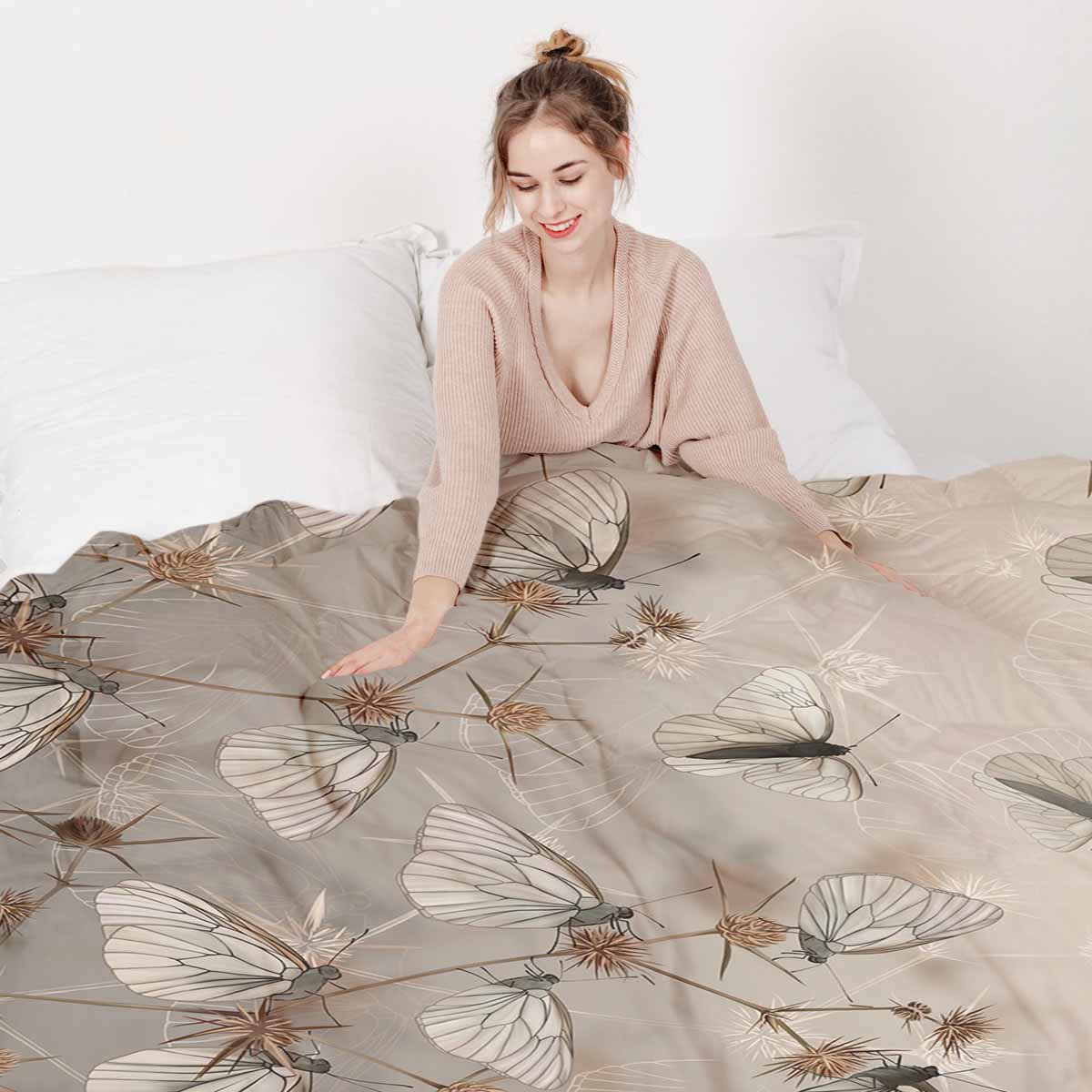 Couverture thérapeutique originale - Housse en coton beige avec mites