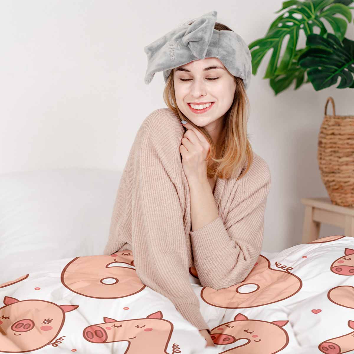 Couette thérapeutique ensemble de literie blanc avec chiffres et cochons