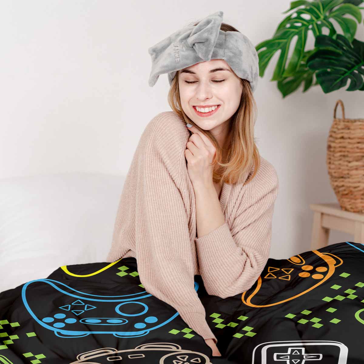 Couette thérapeutique Ensemble de literie noir avec consoles de jeux