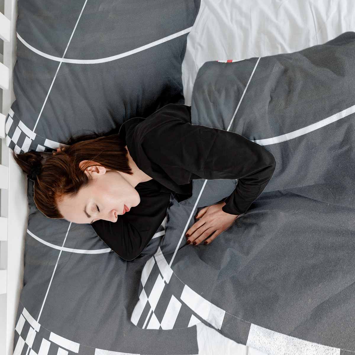 Therapy blankets bedding set dark gray with white stripes