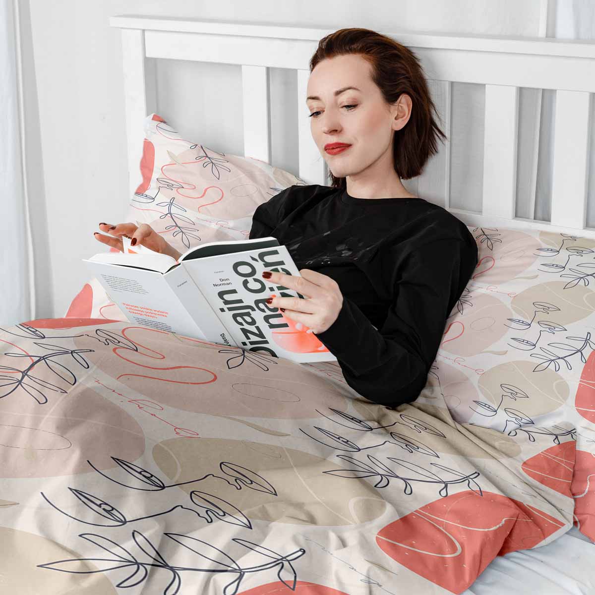 Ensemble de literie avec couverture thérapeutique beige avec visage abstrait