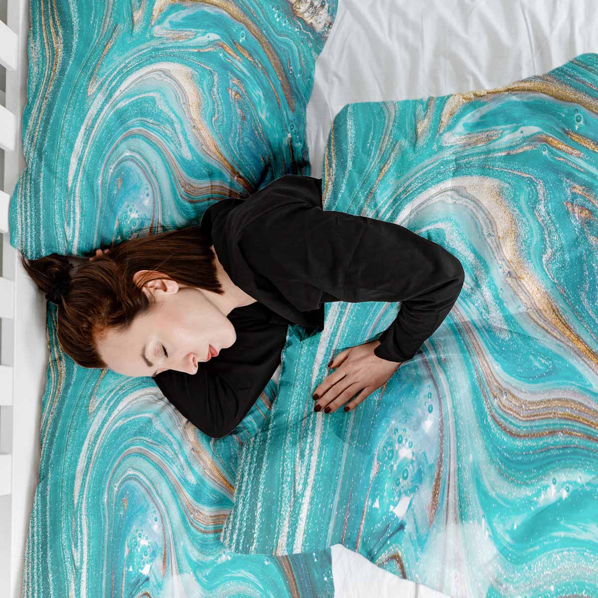 Couverture thérapeutique originale - Housse en coton marbre turquoise