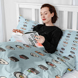 Original therapy blanket - light blue cotton cover with sushi