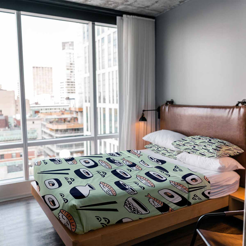 Original therapy blanket - light green cotton cover with sushi