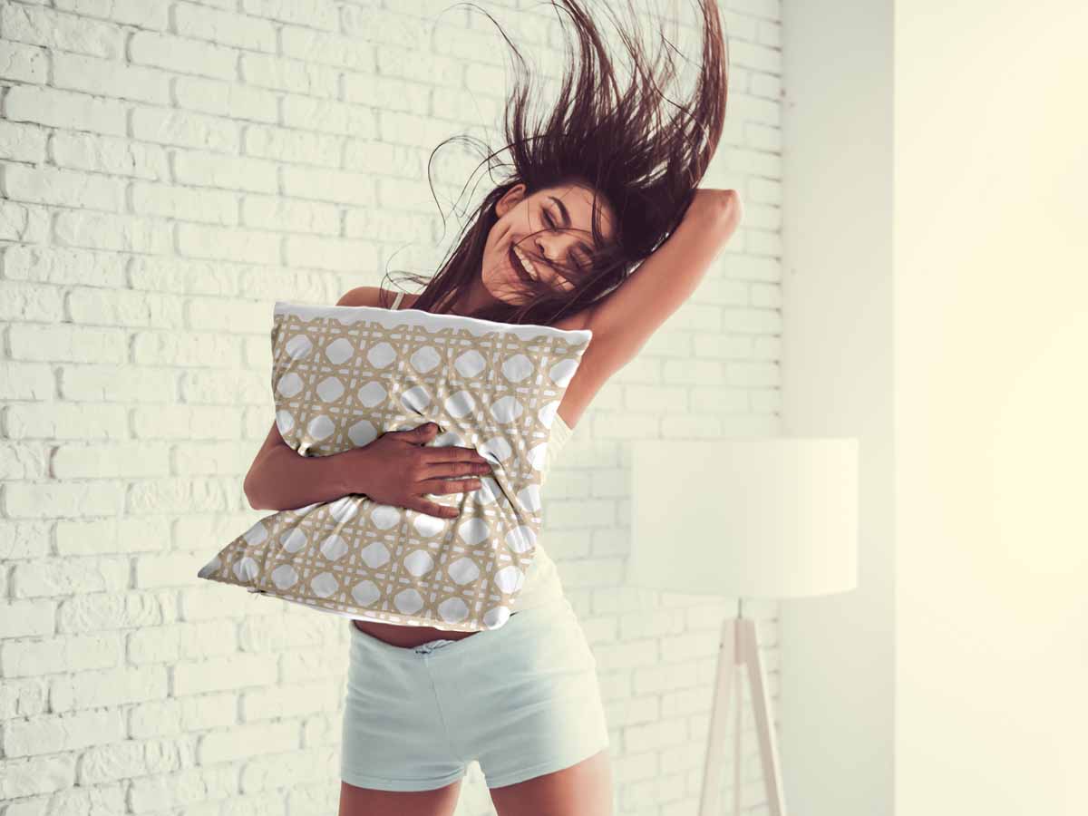 Health Pillow White with Beige Circles