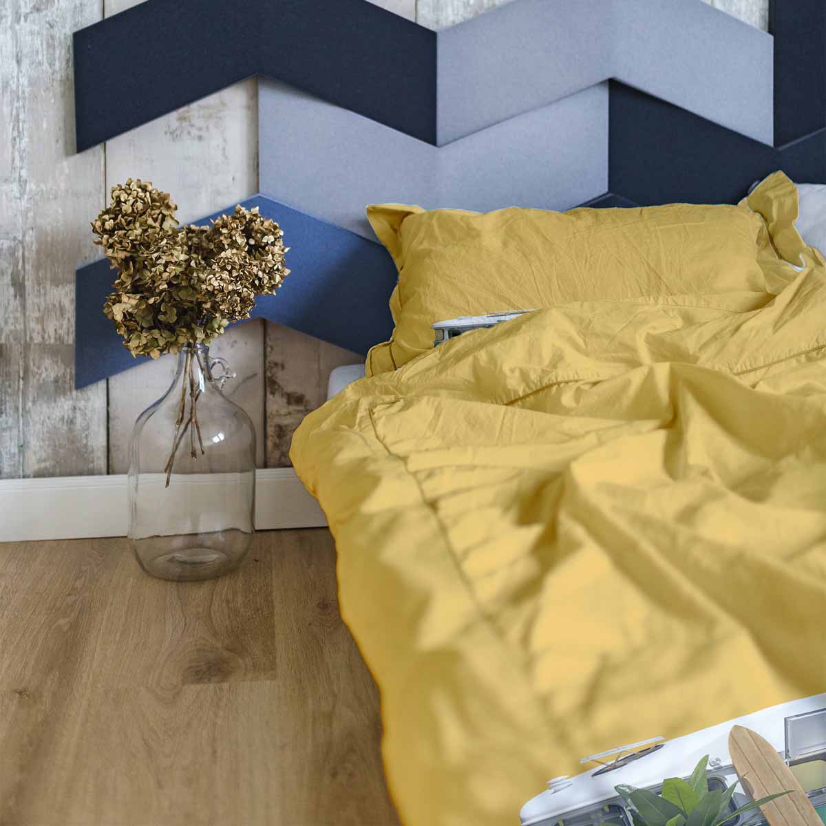 Couverture thérapeutique originale - Housse en coton jaune avec bus