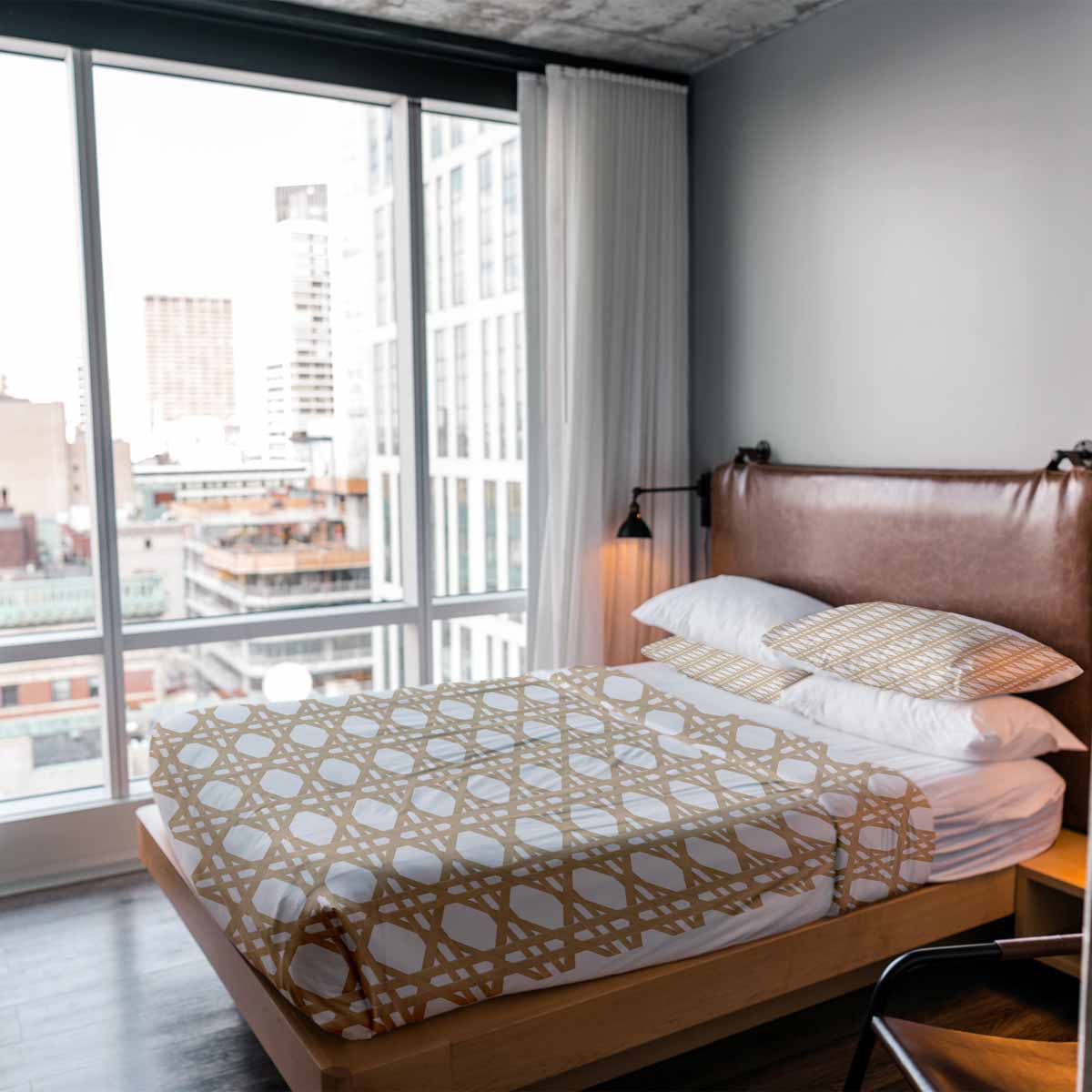 Therapy blankets bedding set white with beige circles