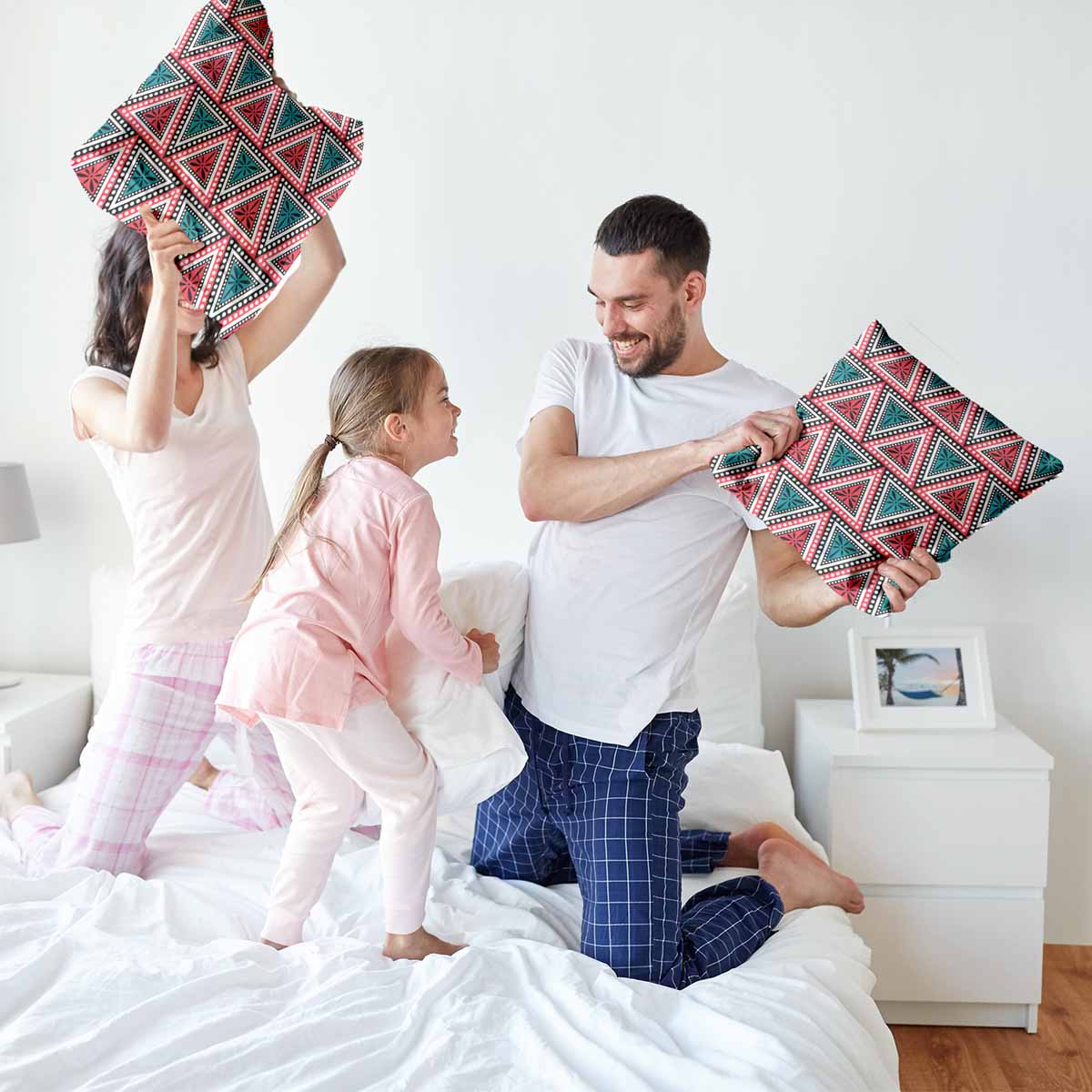 Health pillow with colorful triangles