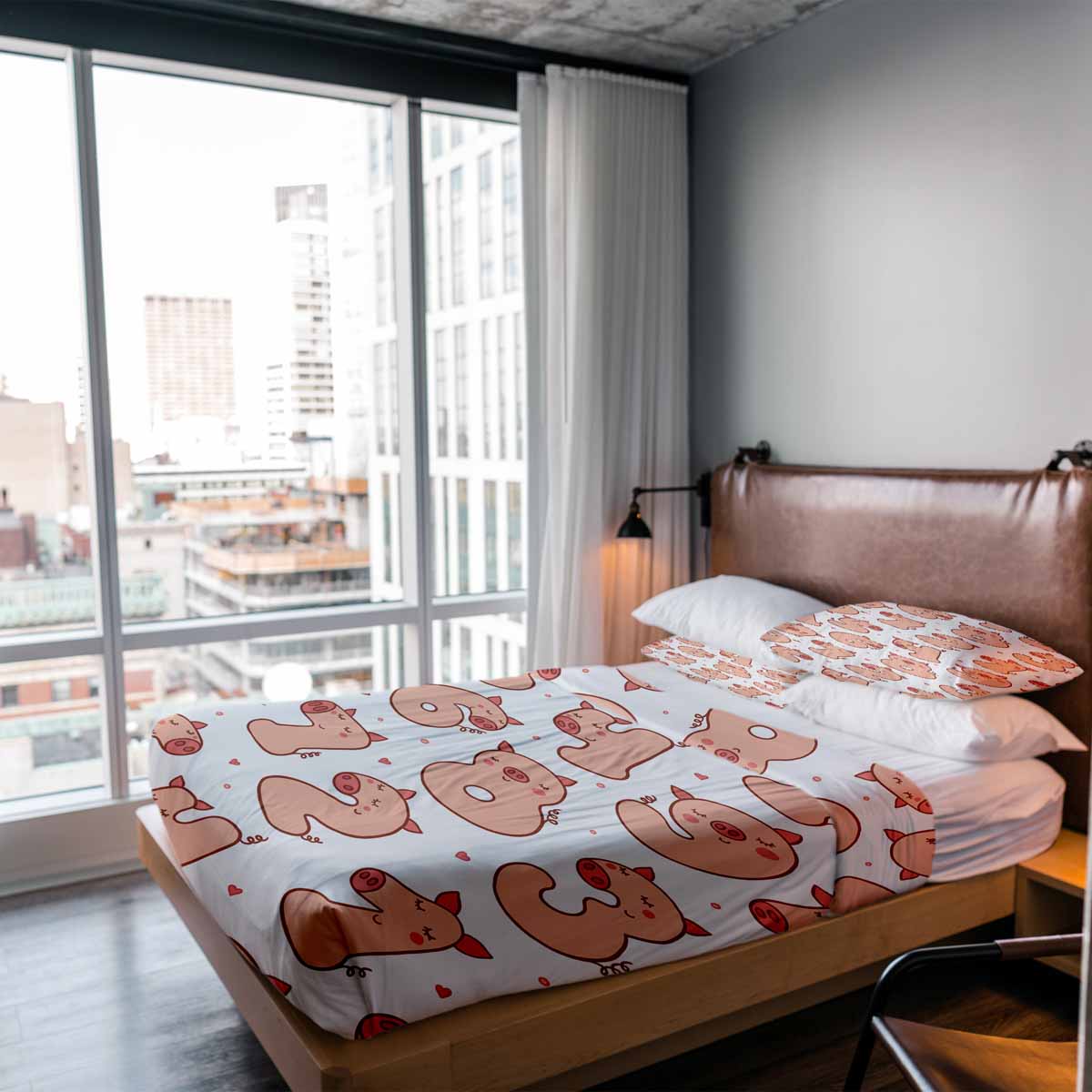 Couette thérapeutique ensemble de literie blanc avec chiffres et cochons