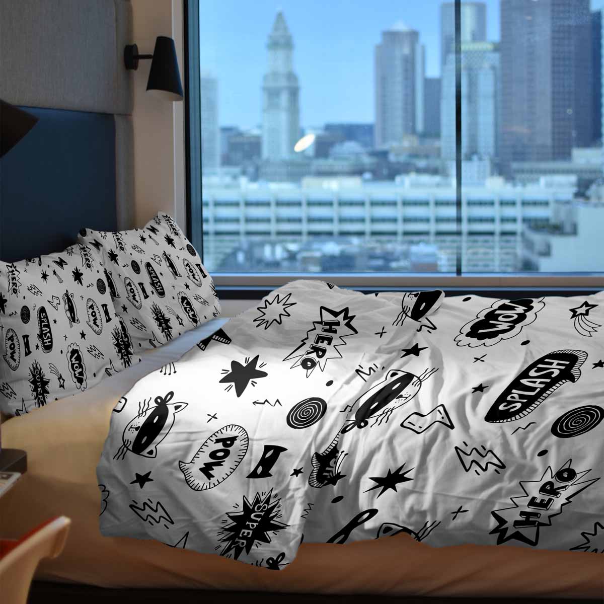 Therapy blankets bedding set white with superheroes