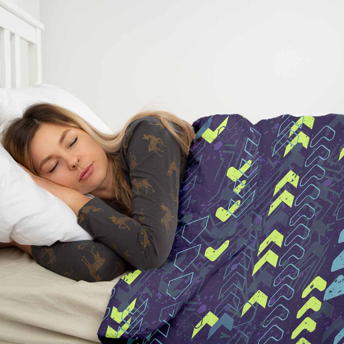 Couverture thérapeutique originale - Housse en coton bleu foncé avec flèches
