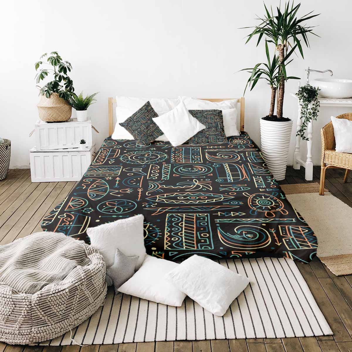 Therapy blankets bedding set with green Hawaii pattern