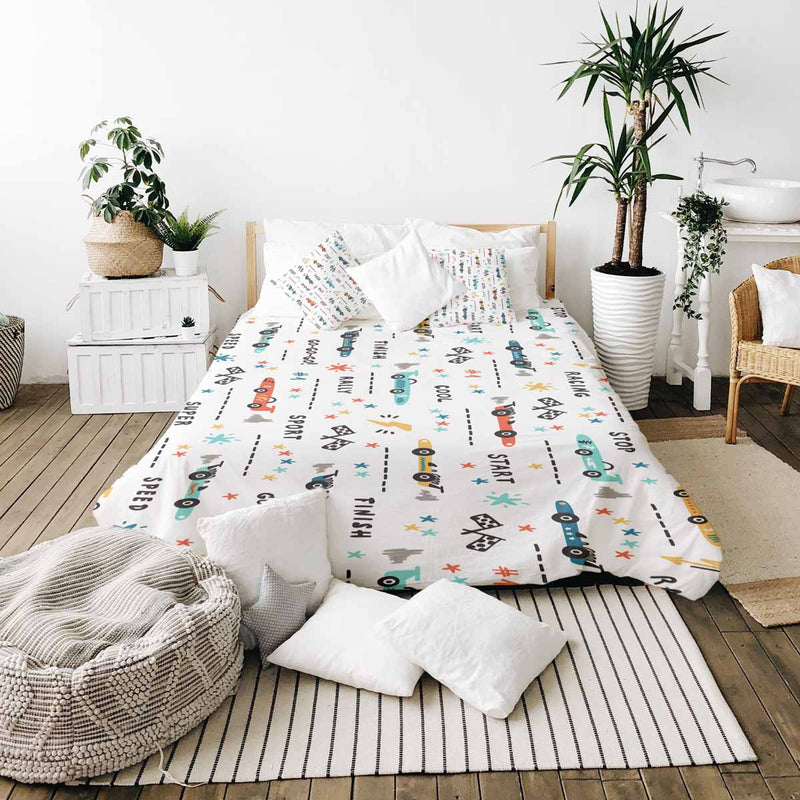 Original therapy blanket - cotton cover white with racing cars