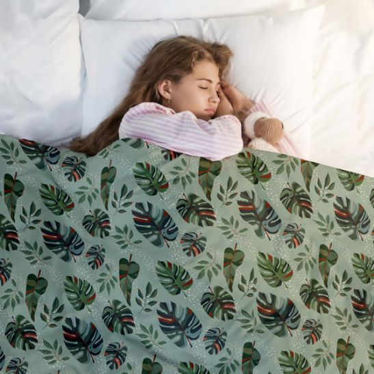 Couverture thérapeutique originale - Housse en coton Monstera sombre