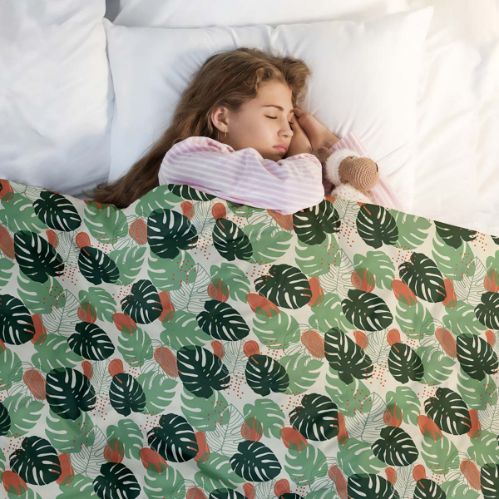 Couverture thérapeutique originale - Housse en coton Monstera claire
