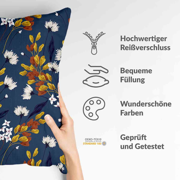 Health pillow blue with bouquet of flowers