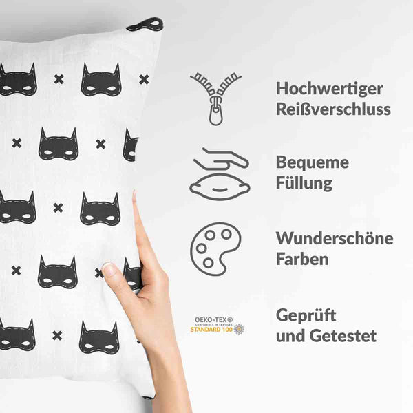 Health pillow, white with cat mask.