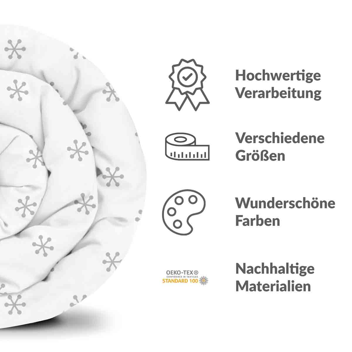 Therapy blankets bedding set white with gray snowflakes