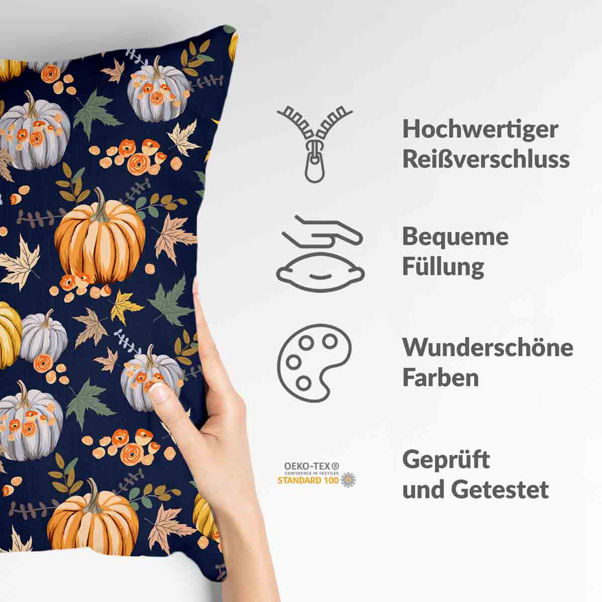 Coussin de santé bleu avec des citrouilles