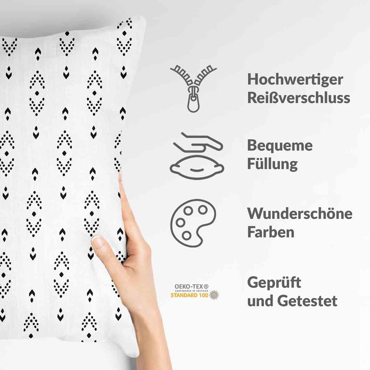 Health pillow white with black arrow pattern