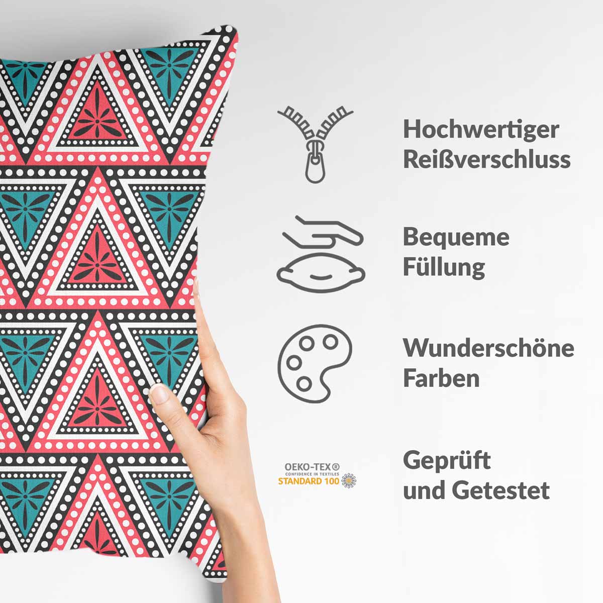 Health pillow with colorful triangles