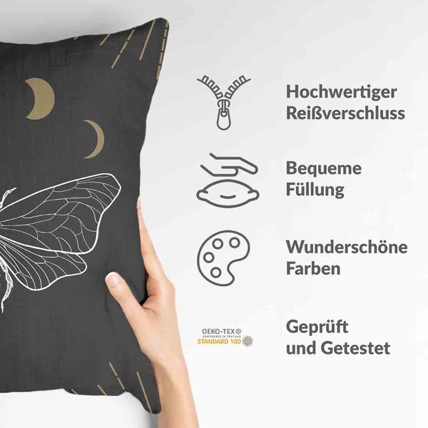 Health Pillow Black with Moth