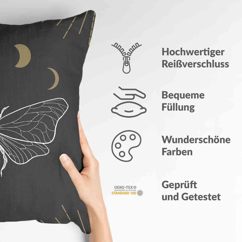 Health Pillow Black with Moth