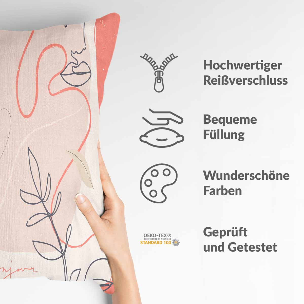 Coussin de santé beige avec visage abstrait