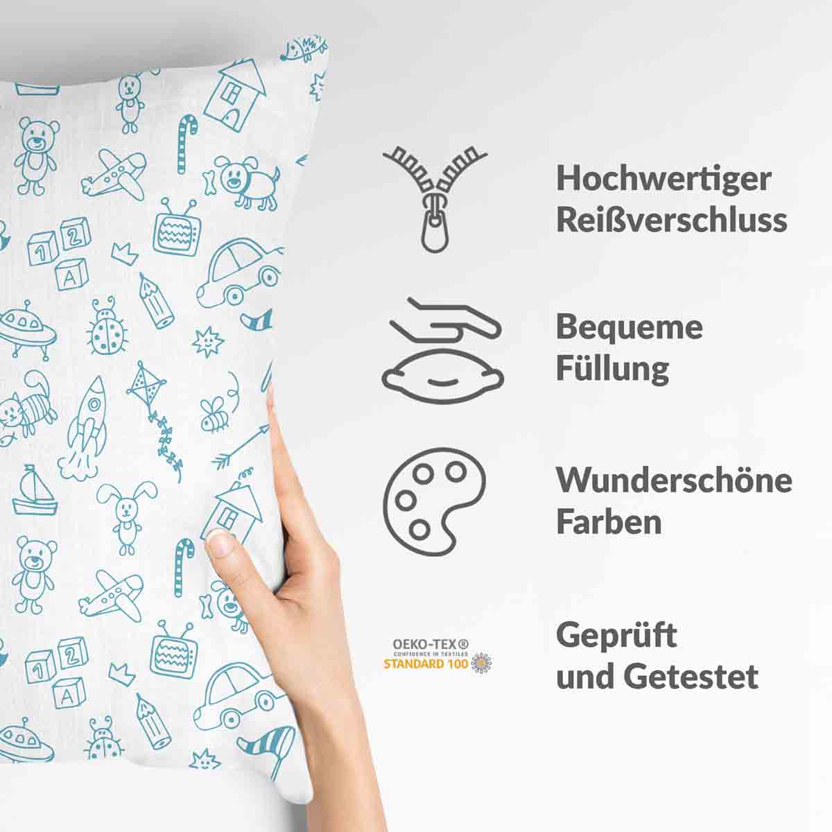 Coussin de santé blanc avec jouets