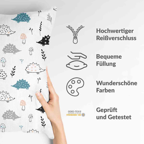 White health pillow with hedgehog