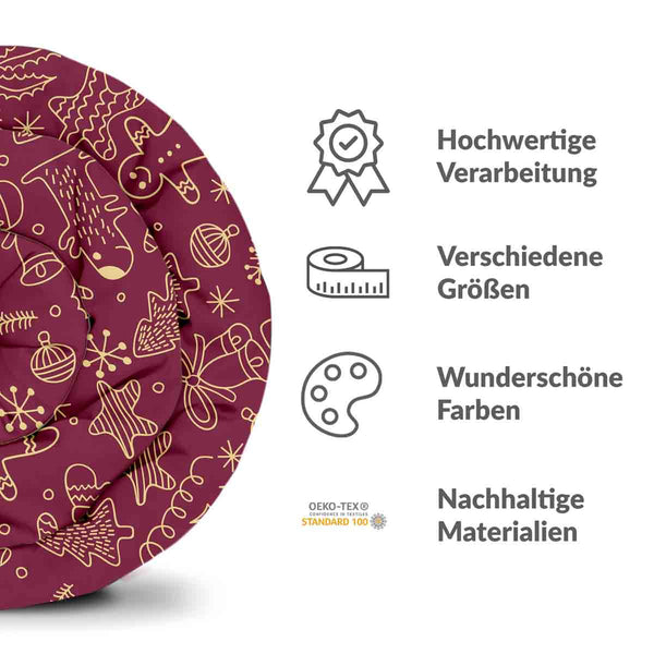Therapy blankets and bedding set, red with funny Christmas motifs.