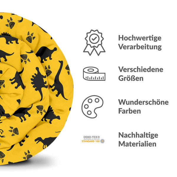 Therapy blanket and bedding set, yellow with dinosaurs.