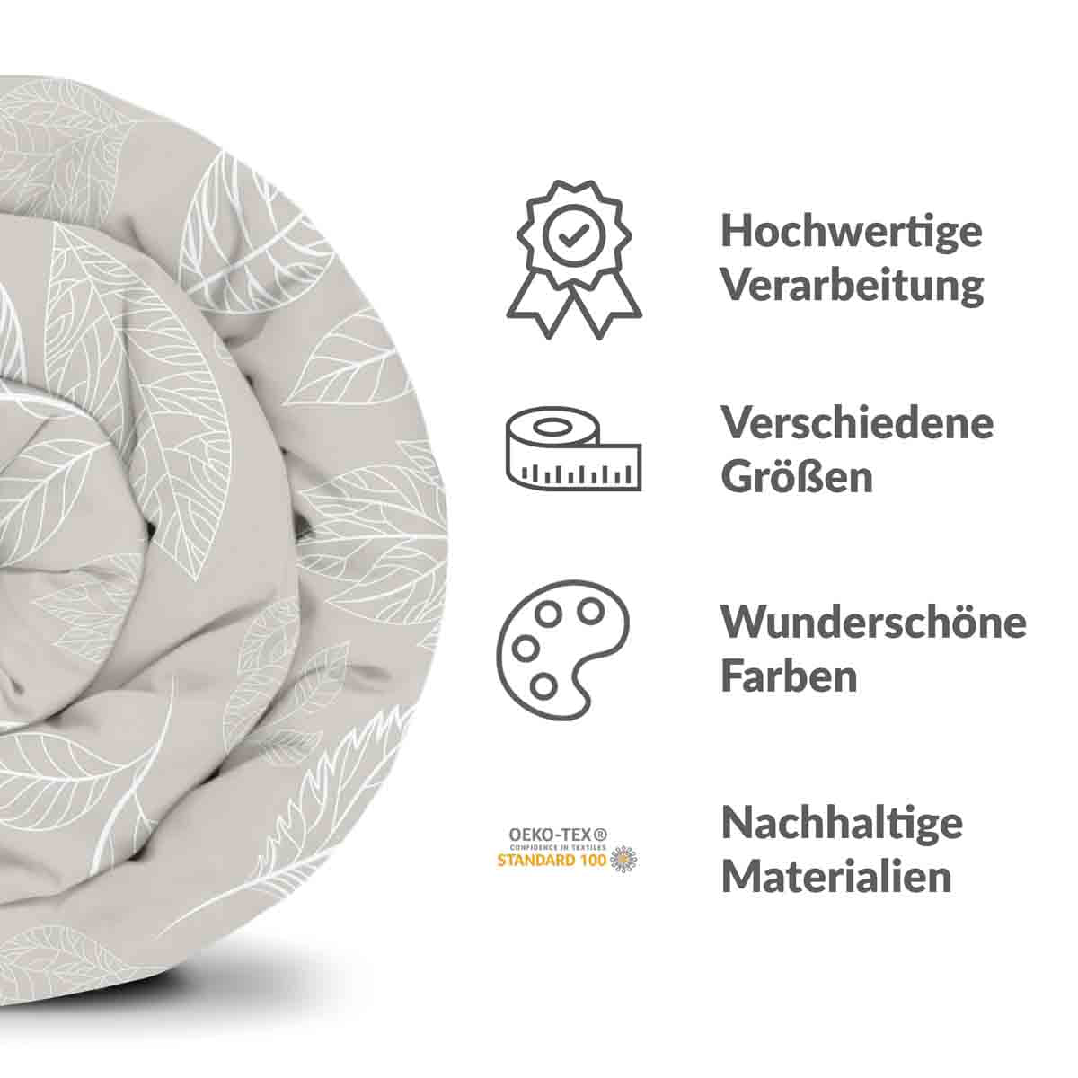 Couverture thérapeutique originale - Housse en coton beige avec feuilles claires
