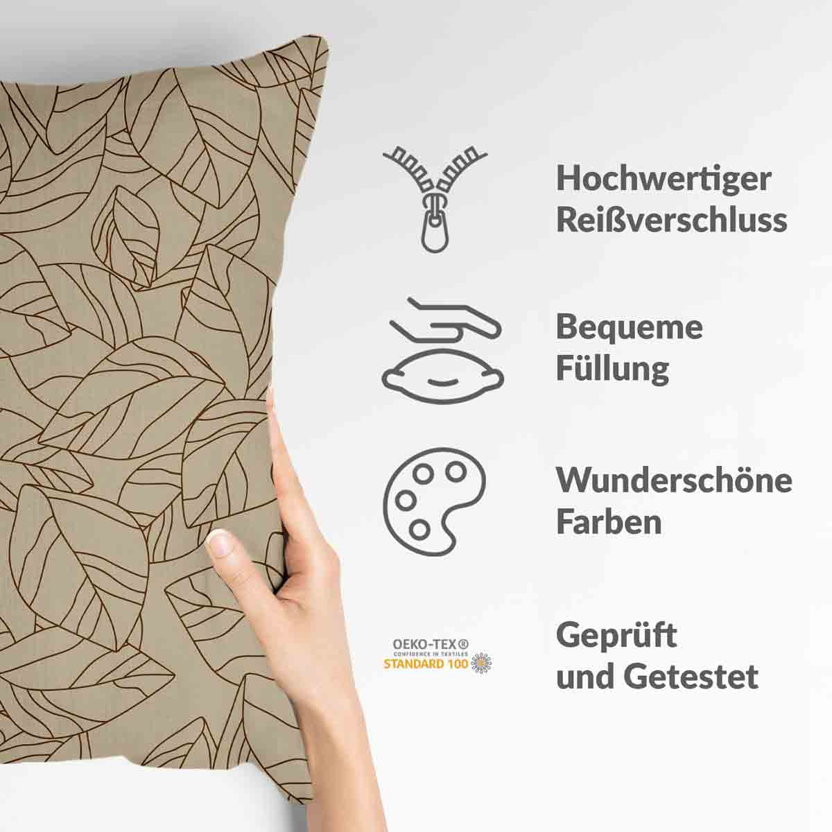 Coussin de santé beige avec forme de feuille noire