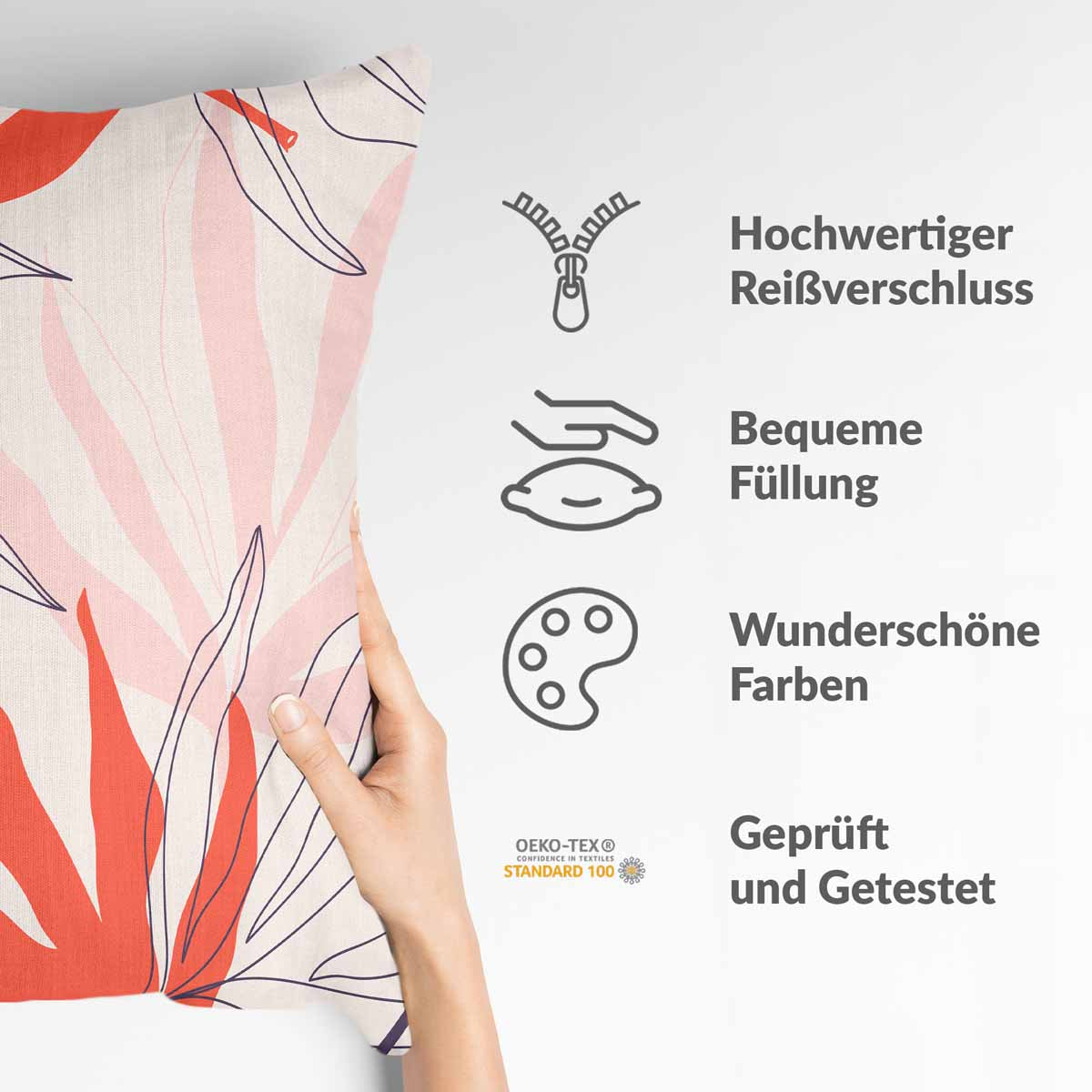 Coussin de santé beige avec des feuilles colorées