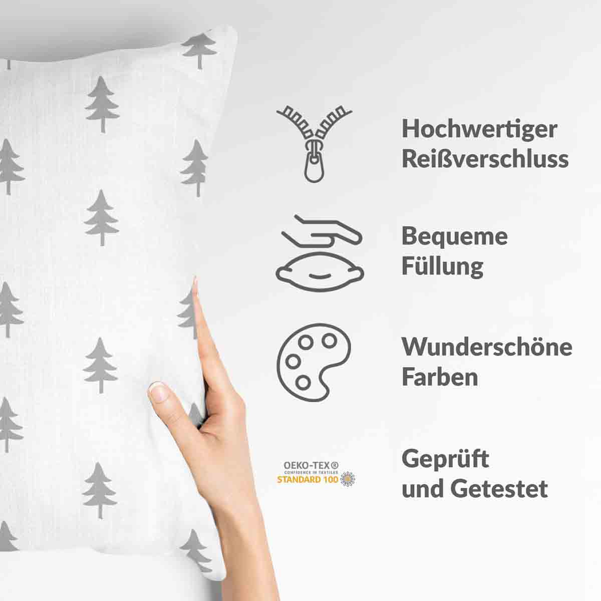 Coussin de santé blanc avec sapins gris