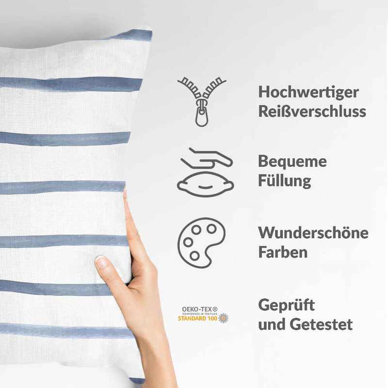 Health pillow with blue horizontal stripes