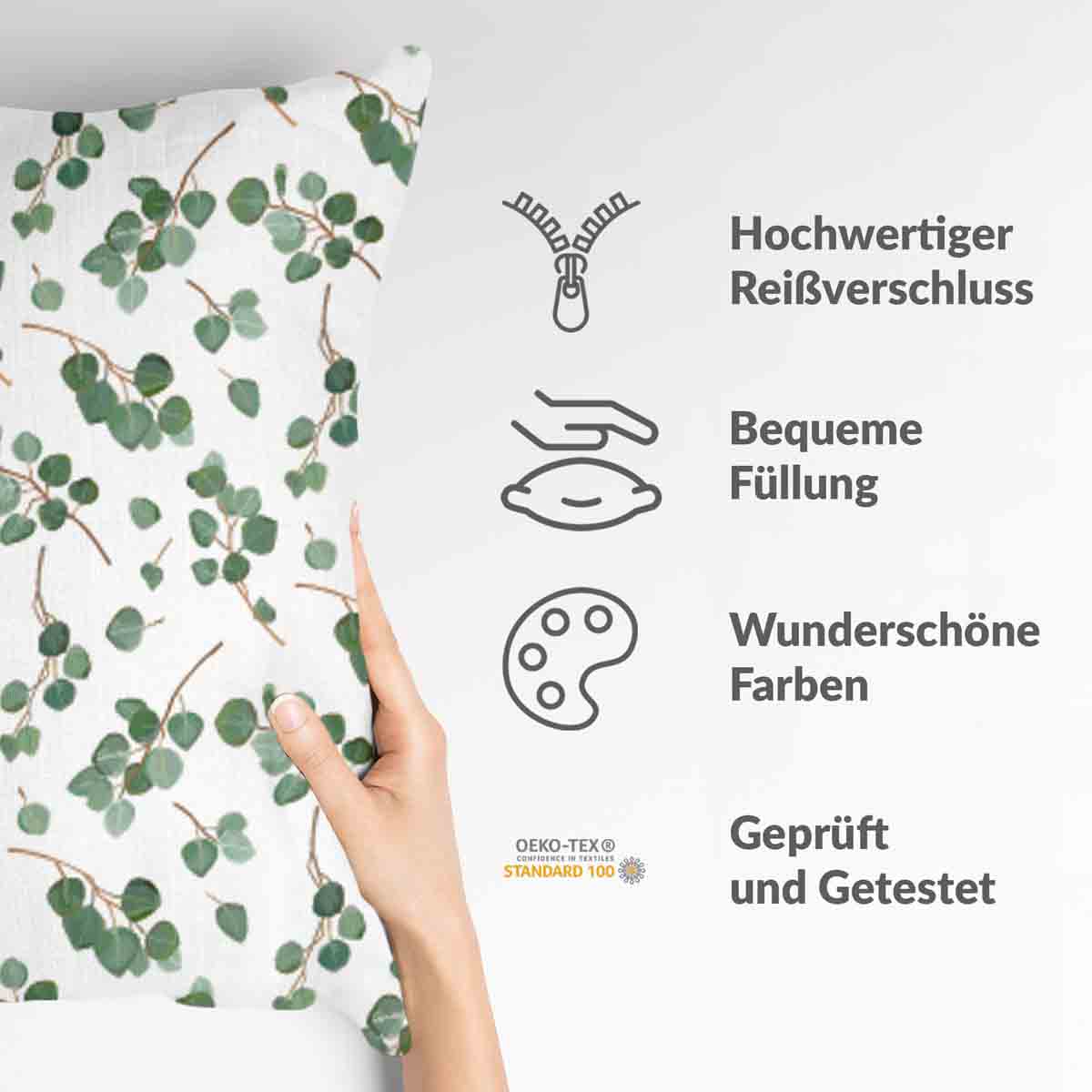 Health pillow white with eucalyptus branches