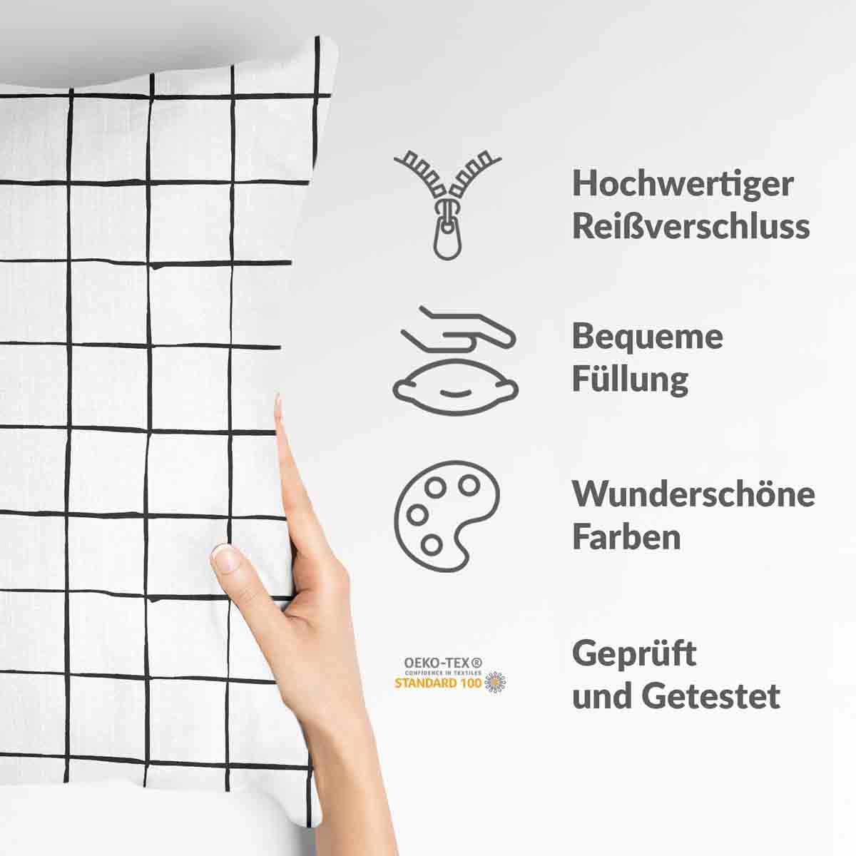 Coussin de santé blanc à carreaux noirs