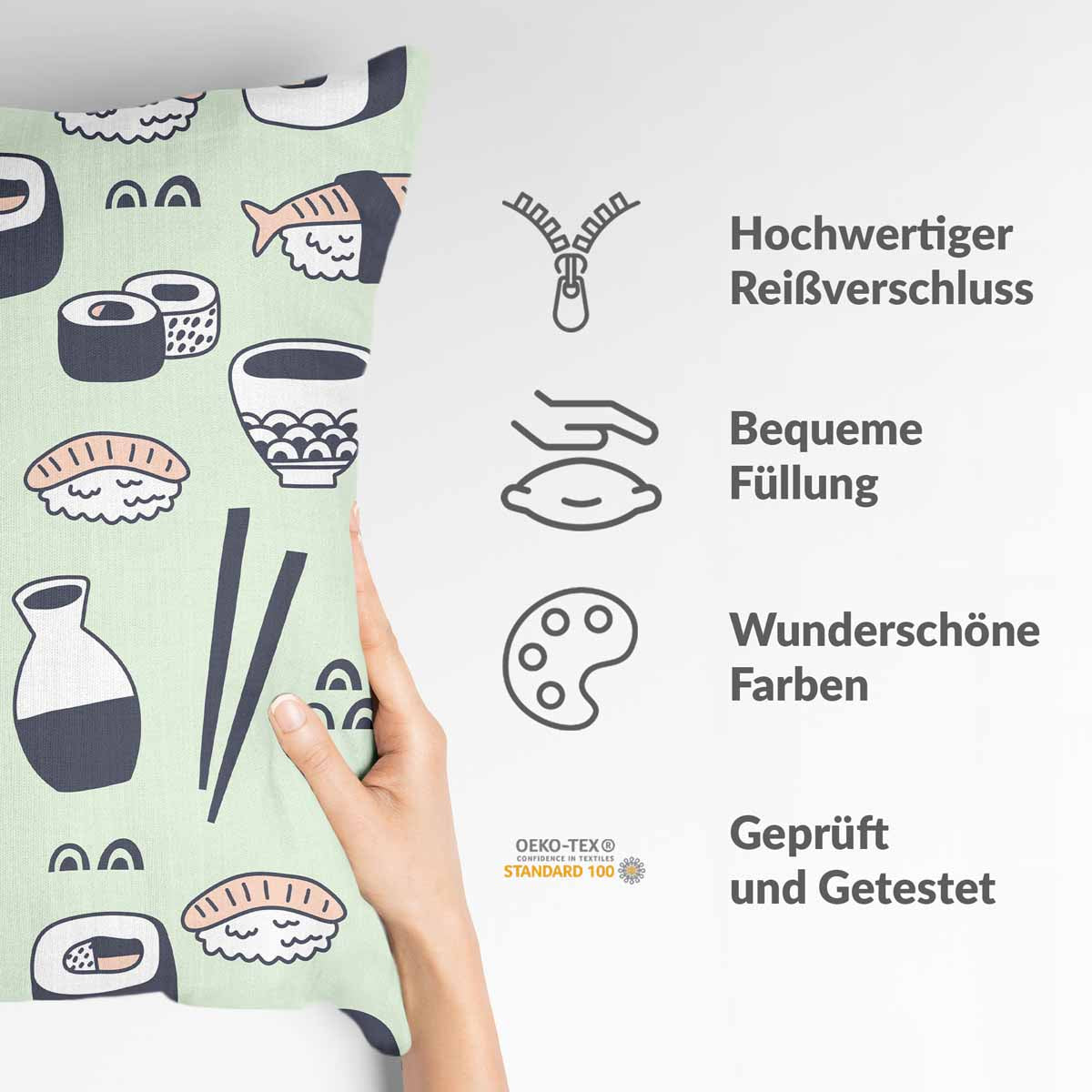 Coussin de santé vert clair avec sushi