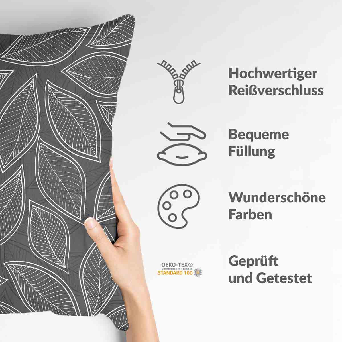 Health pillow gray with white palm leaves