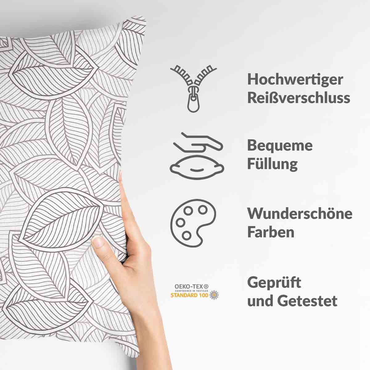 Health pillow with gray palm leaves