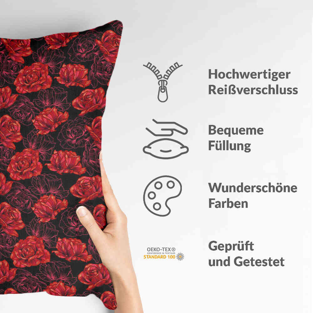 Coussin de santé noir avec des roses rouges