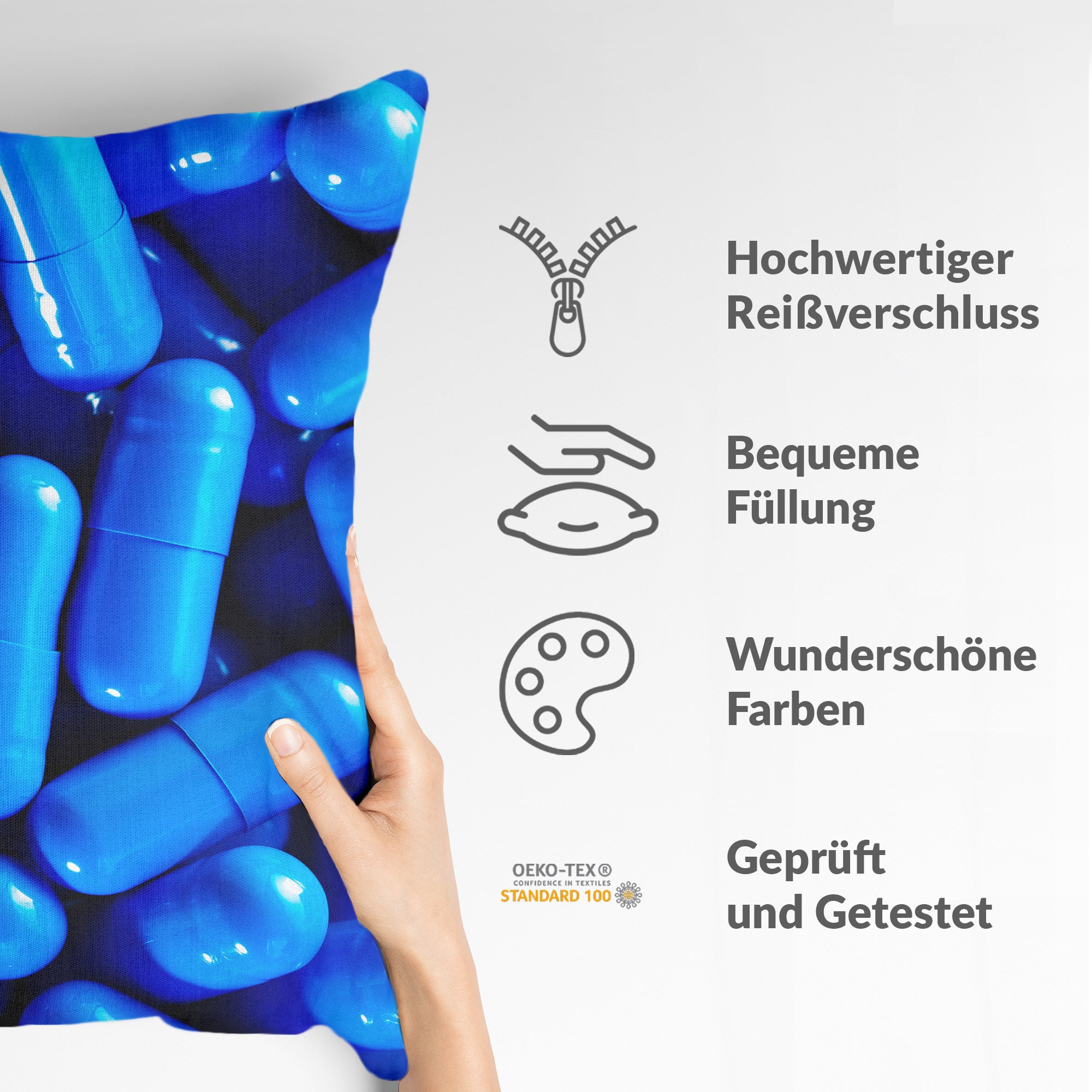 Coussin de santé bleu comprimés