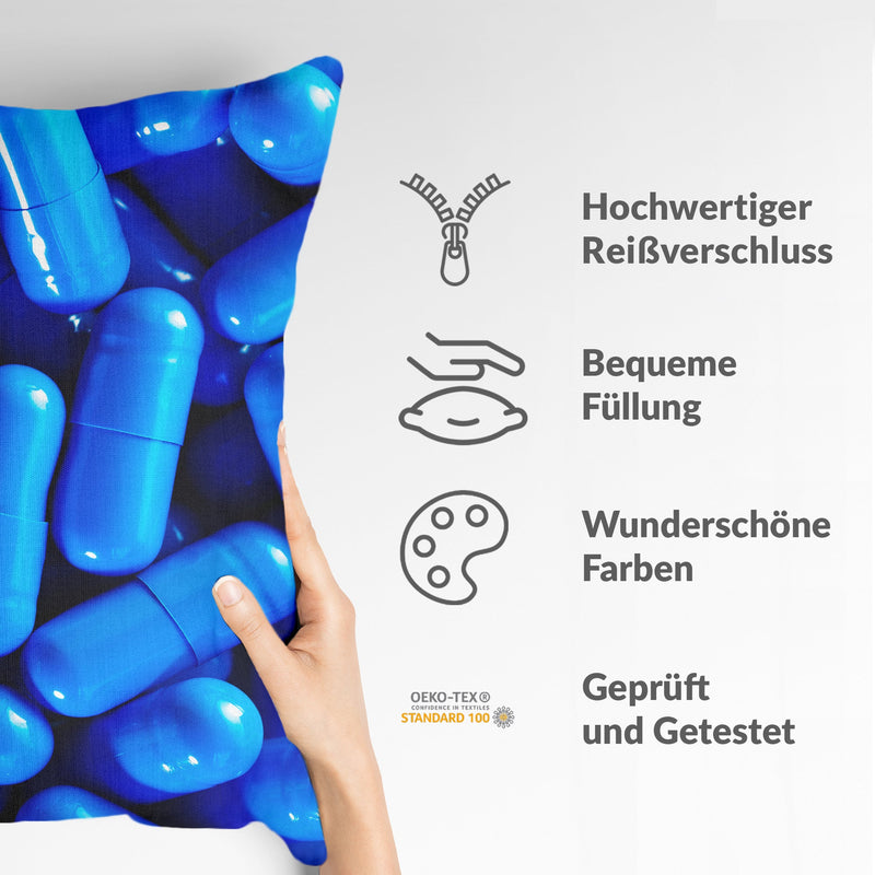 Health pillows, blue tablets.