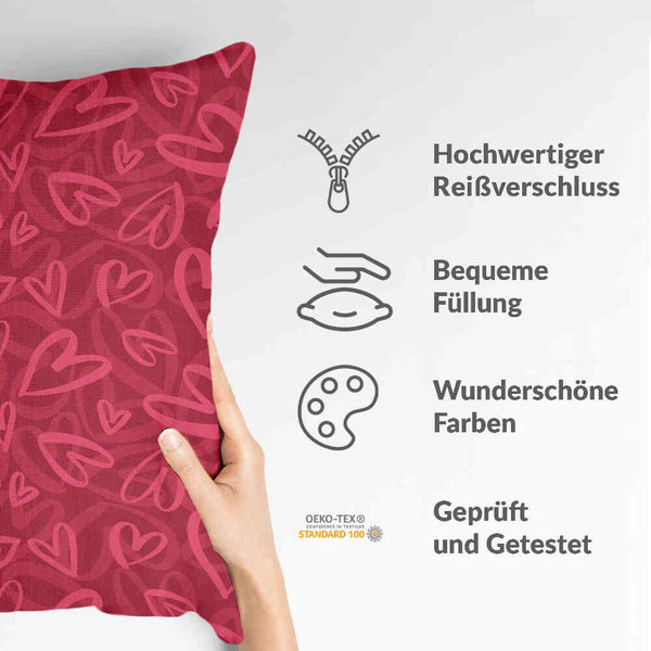 Health pillow red with pink heart motif