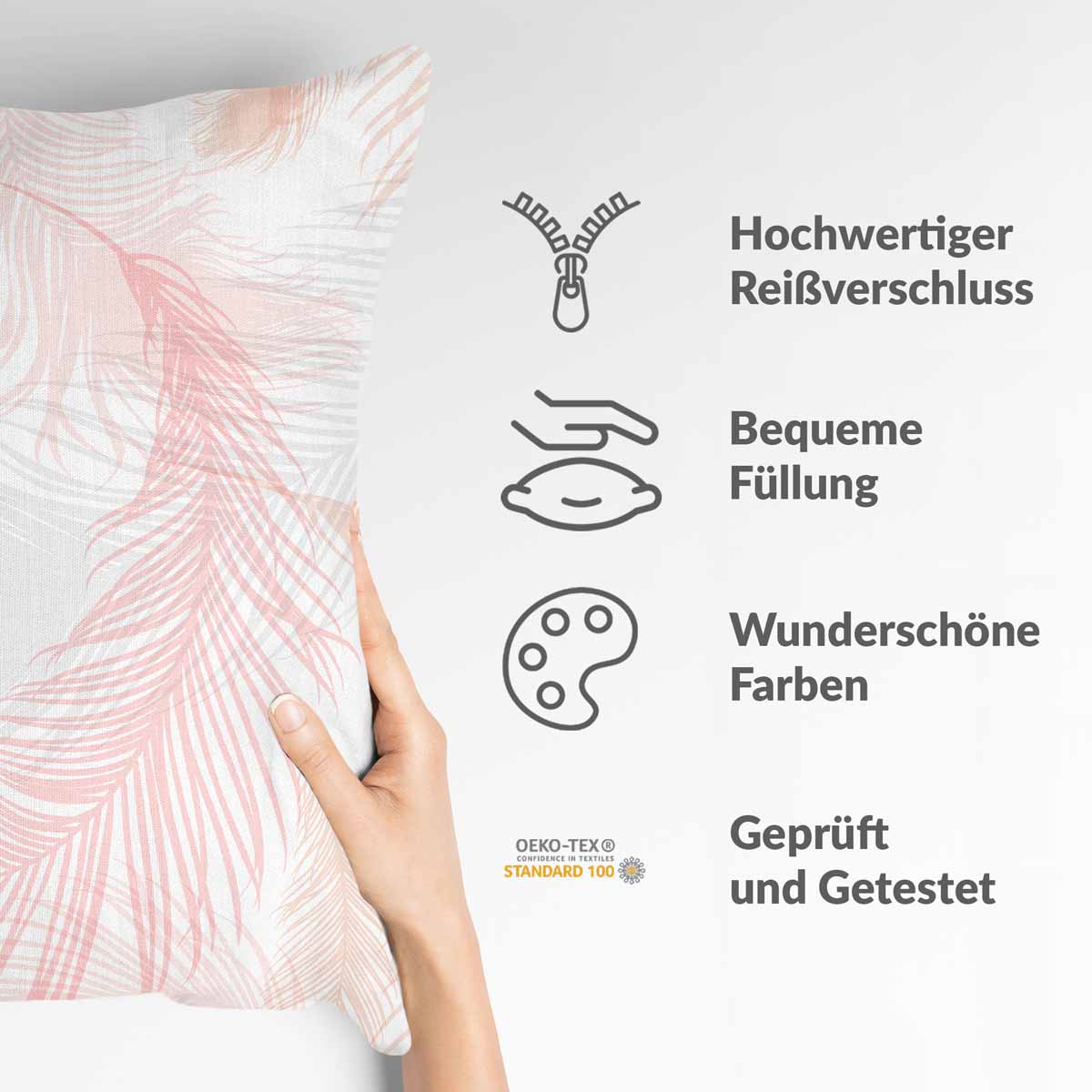 Health pillow white with pink feathers