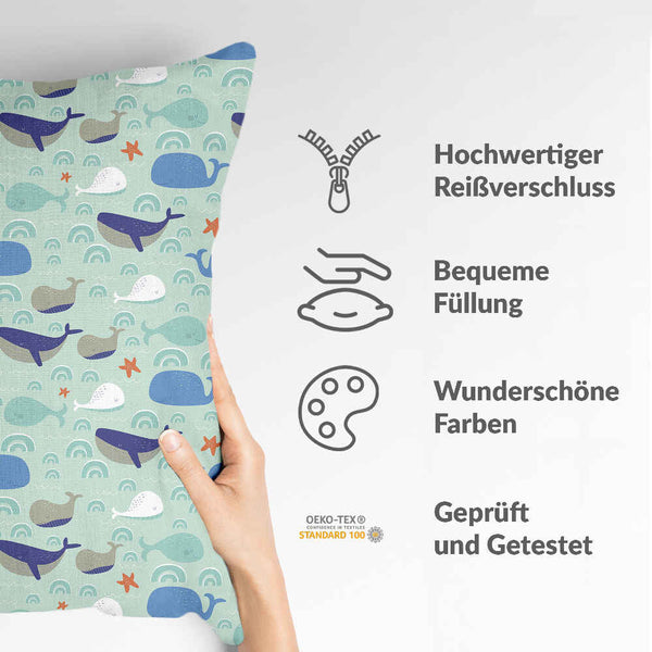 Green health pillow with whales